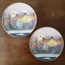 Anthropologie Holiday in the City Paris Set Of 2 Dessert Plates Christmas New - £55.68 GBP