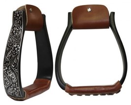 Engraved Black Western Horse Show Saddle Stirrups Rodeo Barrel Racing Gy... - $34.92