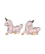Vintage Laying Down Unicorns White Gold Salt Pepper Shakers Ceramic W/ S... - $10.95
