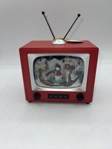 Red Retro Vintage TV Music Box with Animated Snowman, Christmas Tabletop Decor - £27.78 GBP