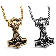 Mens Punk Norse Viking Thors Hammer Mjolnir Pendant Necklace Biker Jewelry 24&quot; - £9.43 GBP