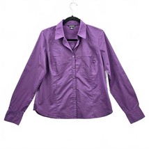 George Purple Button Up Long Sleeve Executive Cotton Top Blouse Shirt Me... - $35.00