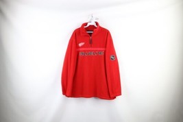 Vtg Mens L Spell Out Detroit Red Wings Hockey Half Zip Fleece Pullover Sweater - $44.50