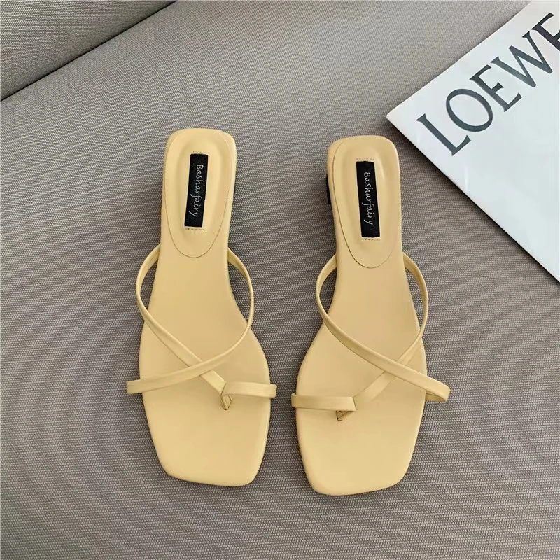 Women Low Heels Slippers 2024 Summer Thin  Kitten Heel Flip Flops Outdoor Casual - $51.94