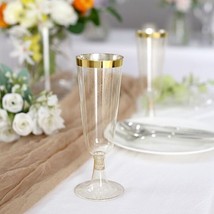 12 Clear 6 Oz Glittered Plastic Flutes Champagne Glasses Gold Rim Party Events - £7.89 GBP