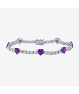 6mm Heart Shape Simulated Amethyst Tennis Bracelet 14K White Gold Plated... - €121,41 EUR