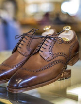Brown Coffee Color Oxford Brogue Lace Up leather Shoe For Men - £127.49 GBP