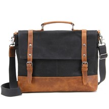 2022 New Vintage Men Satchels Bag Canvas With Crazy Horse Leather Waterproof  La - £97.32 GBP