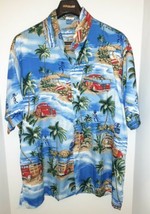 Vintage Rima Hawaiian Camp Woody Caribbean Surf Shirt Blue Red XL Bin Q - $14.85