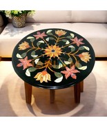 24&quot; Round Black Marble Semi Precious Flowers Design Coffee Table Top Mod... - $1,118.10