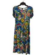 Vintage BILA Hawaiian Dress Rayon Floral Print Blue Short Sleeve Size M - $31.67