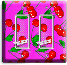 Red Hot Cherries Pink Polka Dots Double Rocker Light Switch Plate Kitchen Decor - £10.39 GBP
