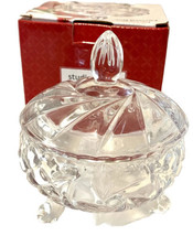 Studio Cut Round Crystal Trinket Candy Holder W Lid Feet 4 Inch Diameter In Box - £21.46 GBP