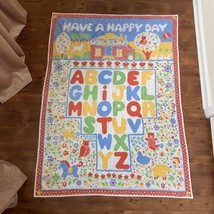 Baby Quilt Comforter Blanket Vintage ABC Alphabet Have A Happy Day Animals SOFT - £57.36 GBP