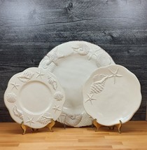 Laguna Coastal White Plate Set of 3 Embossed With Sea Shells Star Fish B... - £29.81 GBP