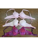 3- Victoria&#39;s Secret Bras 34C  Underwire Full Coverage Pink, Stripes &amp; H... - $42.94 CAD