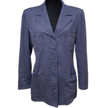 Vintage Emanuel Ungaro Parallele Paris Button Front Navy Blue Cotton Jacket 14 - £37.86 GBP