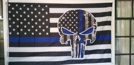 Police Punisher Skull Blue Line Flag Blue Lives Matter 2X3 Flag Rough Tex® 100D - £15.05 GBP