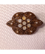 Vintage Filigree Brooch with Iridescent Rhinestone and Tiny Faux Pearls - $9.50 CAD