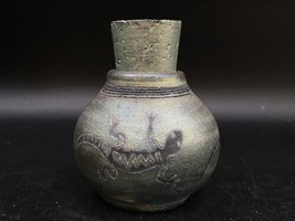 J. Diller Raku Southwestern Art Pottery Vase Jar Gecko Lizard Cork Stopper - £21.89 GBP