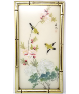 Chinese Ink Art Framed Yellow Green Songbirds Hydrangeas Cherry Blossoms... - $18.95