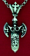 Sterling Silver KING CROWN with Dagger Pendant. Heavy Rocker Biker Silver Cross  - £106.15 GBP