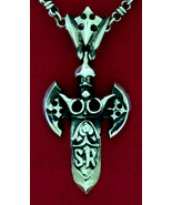 Sterling Silver KING CROWN with Dagger Pendant. Heavy Rocker Biker Silve... - £107.91 GBP