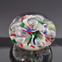 Saint Clair Glass Paperweight Clear Multicolored Floral Flowers &amp;Air Bubbles - £14.96 GBP