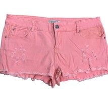Denim Blvd Mid Rise Cut Off Jean Shorts L Coral Pink 5 Pocket Button Zipper - £14.70 GBP
