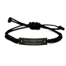 Gag Mother-in-Law Black Rope Bracelet, Life is Better with Mother-in-Law, Inspir - £17.19 GBP