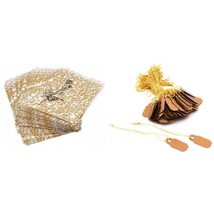 Gold Tone Paper Tote Shopping Gift Bags &amp; String Jewelry Price Tags Kit 200 Pcs - £10.58 GBP