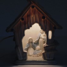 Nativity Scene Ceramic One Piece Light Up Vintage Manger White Tan With ... - $24.19