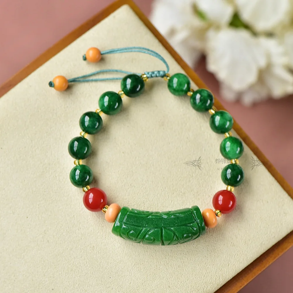 Customized Natural Green Jade Emerald Beads Bracelet Adjustable Bangle J... - $51.01