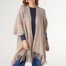 Hadley Fringe Shawl Wrap Ruana with Lurex Light Grey - £26.75 GBP