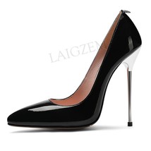 Laigzem 2021 Chic Women Heels Leather 11-13CM Pumps Metal Silver Sandals Stilett - £88.57 GBP