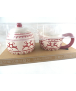 Christmas Winter Creamer Sugar Bowl Set Fair Isle Look Artisan Coll red ... - $20.78