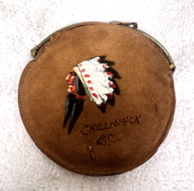 Vintage Chilliwack BC Hand Painted Leather Coin Purse Indian Headdress 3... - $14.36
