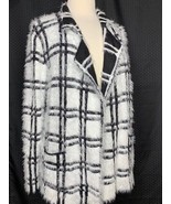 Neiman Marcus Eyelash Knit Open Sweater Jacket Womens Medium Windowpane ... - £100.55 GBP