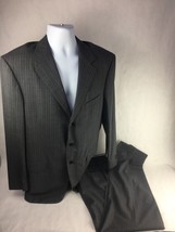 Ermenegildo Zegna Mens Suit Set Black Pinstripe Notch Lapel Pleated 100% Wool 52 - £104.27 GBP