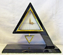 1980&#39;s Japanese Triangular Black Plastic Desk Clock with Gold Pendulum 1... - $64.35