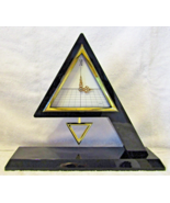1980&#39;s Japanese Triangular Black Plastic Desk Clock with Gold Pendulum 1... - £50.60 GBP