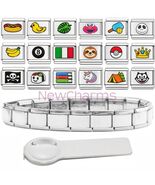 18 Value Italian Charms &amp; Starter Bracelet - Leaf Sloth 8 Ball Crown Duc... - $16.71