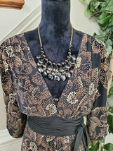 Sangria Women&#39;s Black Floral Polyester V-Neck Long Sleeve Knee Length Dress 10 - £22.38 GBP