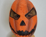 Rubber Halloween Pumpkin Face Mask Orange Black Creepy Scary Elastic Strap - £11.79 GBP