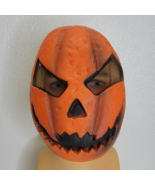 Rubber Halloween Pumpkin Face Mask Orange Black Creepy Scary Elastic Strap - £11.63 GBP