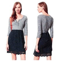 $128 Anthropologie Henley Dress Small 2 4 Blue Lace Overlay Skirt Pockets NWT - £40.02 GBP