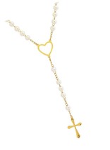 Stainless Steel Heart and Pearl Rosary with Cross, - $62.45