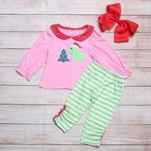 NEW Boutique Christmas Dinosaur Dress &amp; Leggings Girls Outfit Set - £6.77 GBP