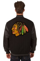 NHLChicago Blackhawks Wool  Leather Reversible Jacket Embroidered Logos ... - £211.43 GBP
