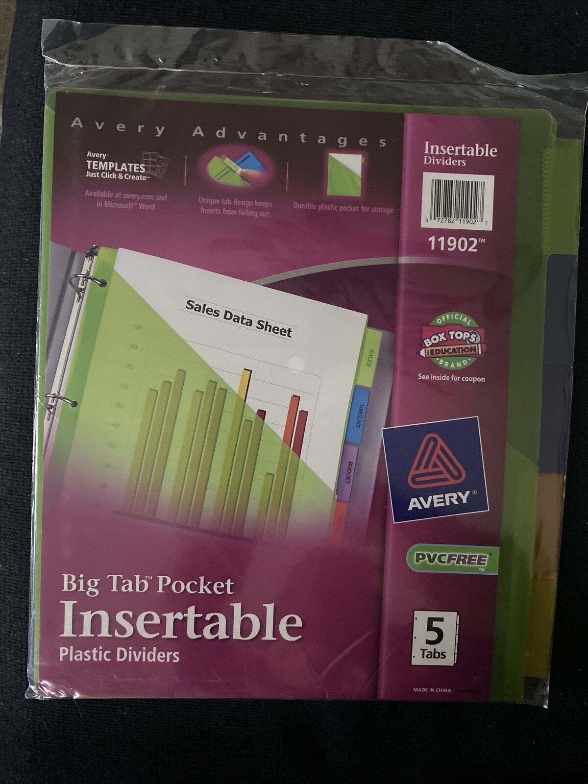 Avery 11902 Big Tab Dividers 5 Insertable Plastic w/Pockets Multicolor